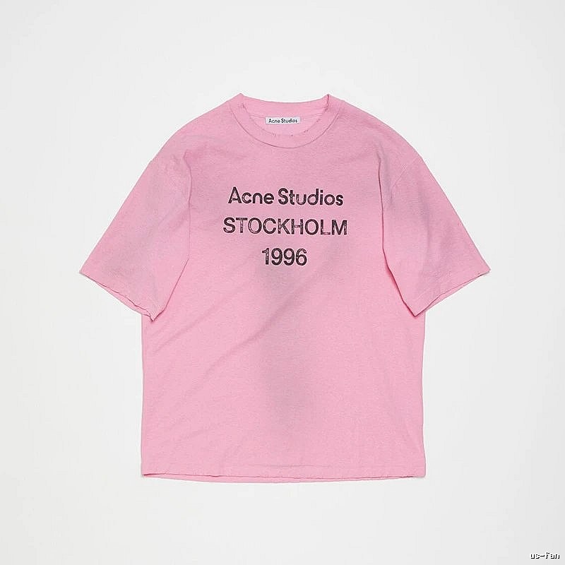Acne Studios 2090-80 Pink Red Style Ac908026 Stockholm Logo T-Shirt Weekend Wear