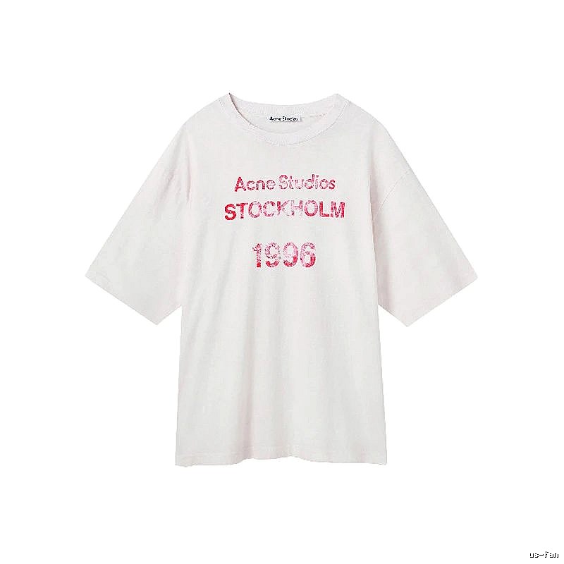 Acne Studios 2090-80 White Pink Lettering Style Ac908046 Stockholm Logo T-Shirt Resort Wear
