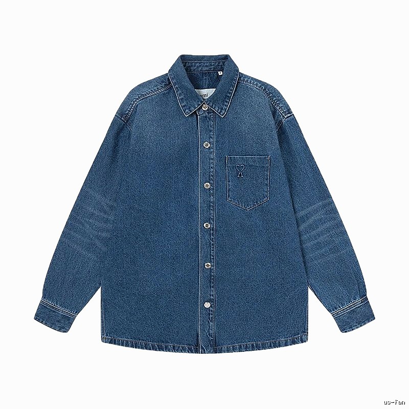 AMI Denim Style Dark Blue Shirt