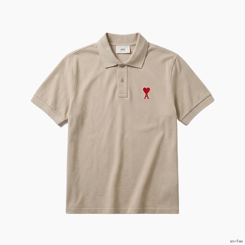 AMI Love Minimalist Style Beige Polo Shirt