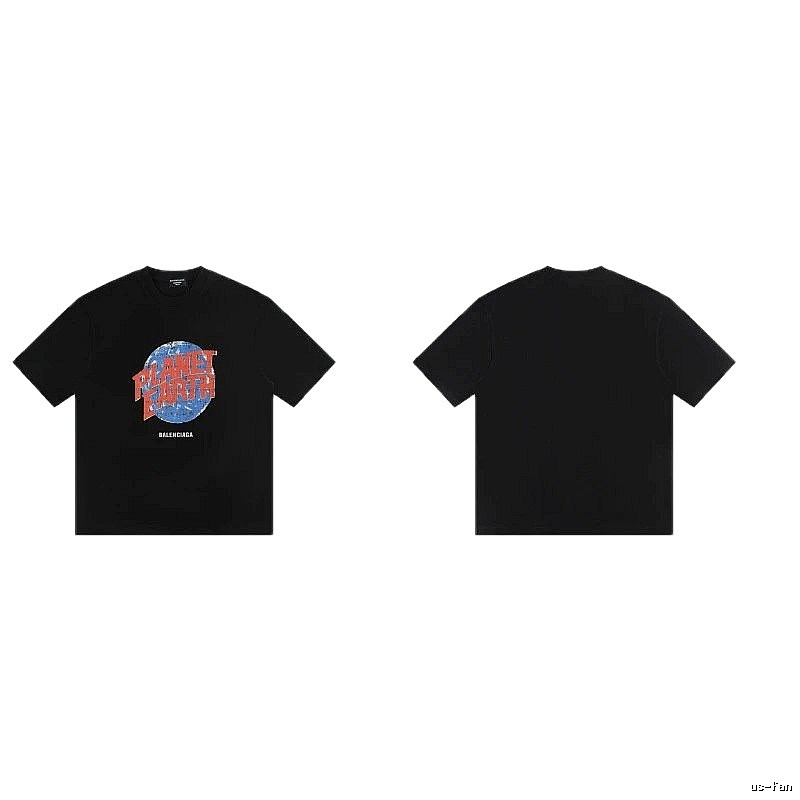 Balenciaga Trendy Black Short-sleeve T-shirt with Earth Print