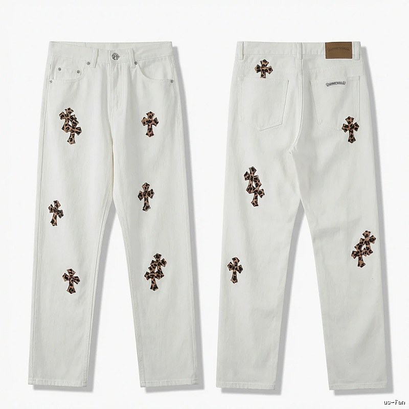 Chrome Hearts Cross Trendy Cool White Jeans