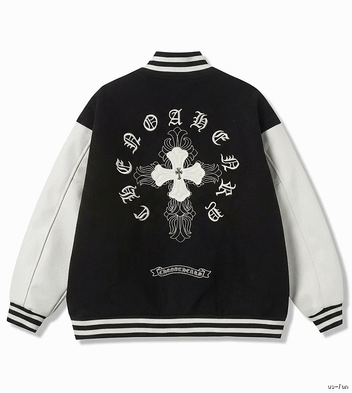 Chrome Hearts retro-style black and white baseball jacket