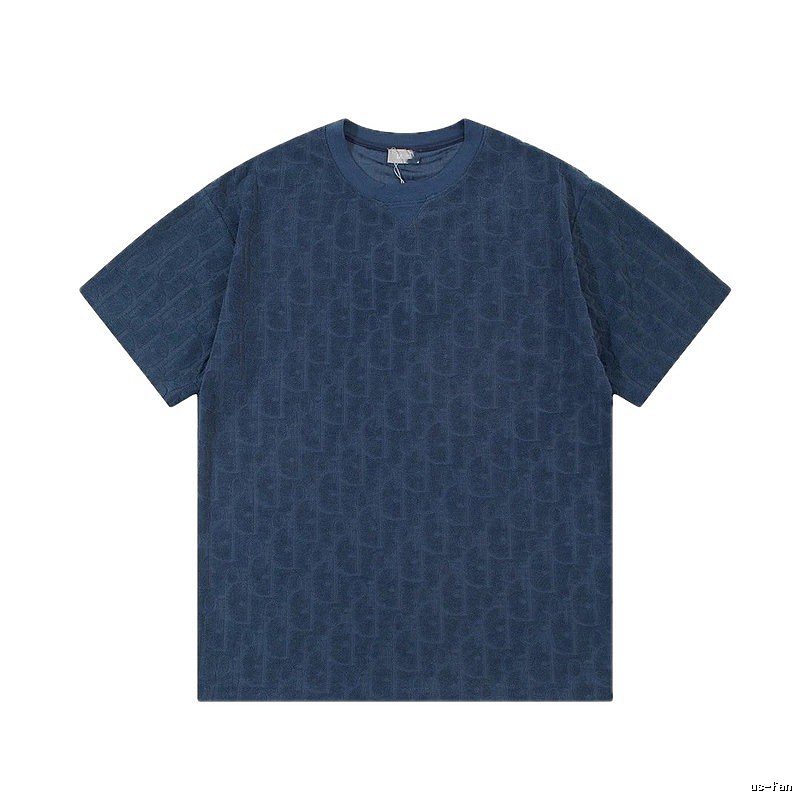Dior Oblique All-over Print Light Luxury Style Navy Blue T-Shirt