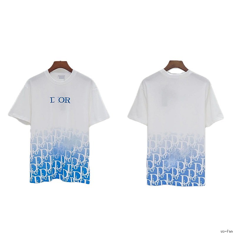 Dior Oblique Gradient Trendy Style Blue and White Short-sleeved T-shirt
