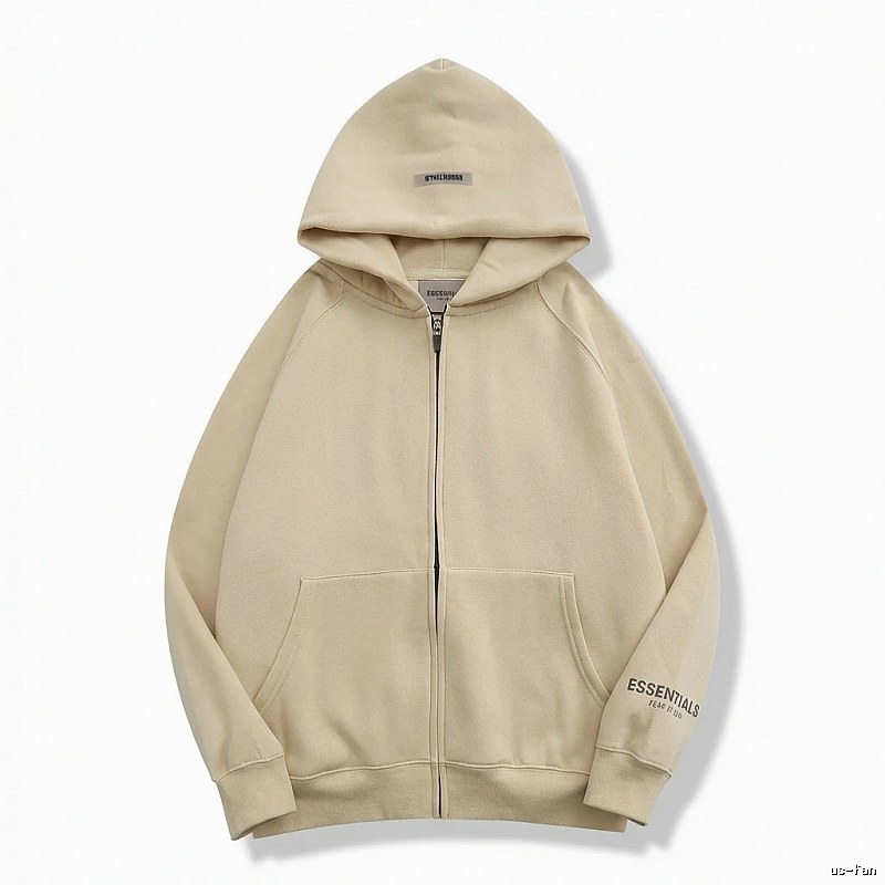 ESSENTIALS minimalist style beige hooded sweatshirt with drawstring