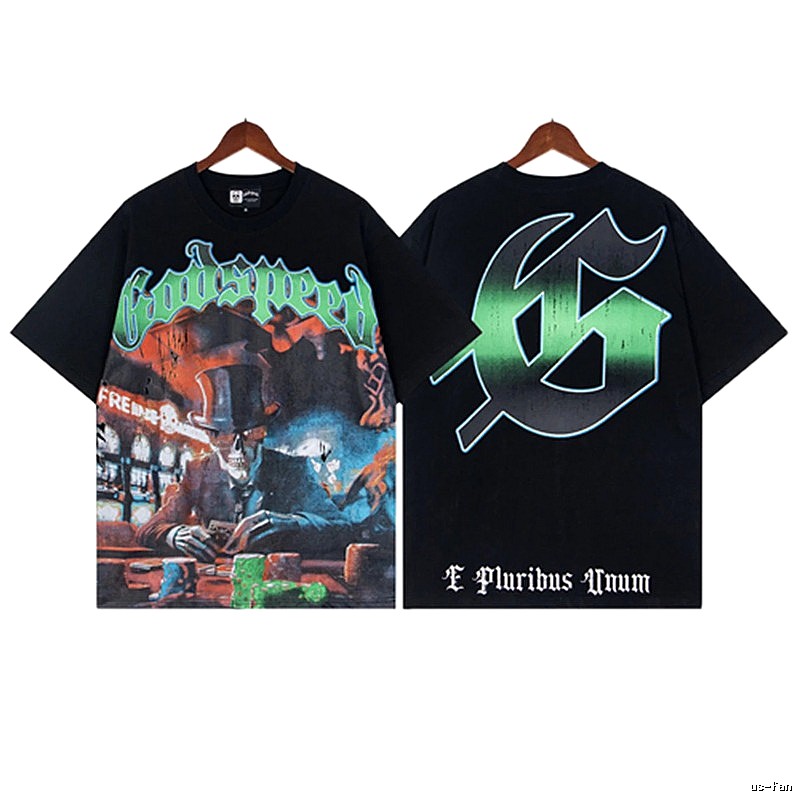 Godspeed Skull Poker Dark Style Black Short Sleeve T-Shirt