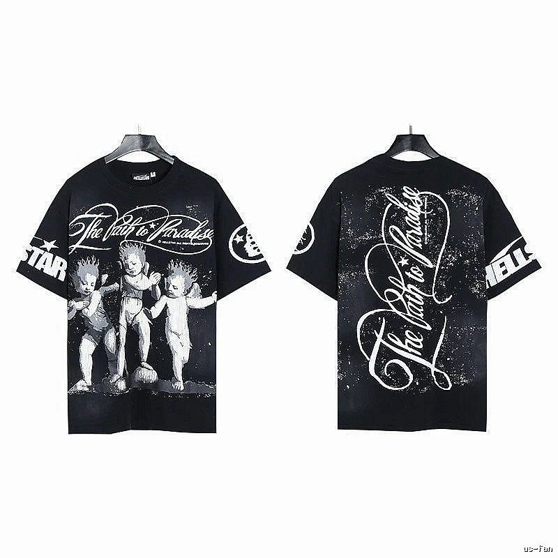 Hellstar Angel Print Street Style Black T-shirt