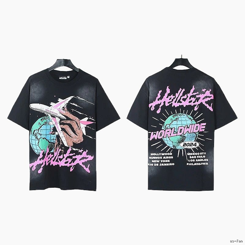 Hellstar Global Print Street Style Black T-Shirt