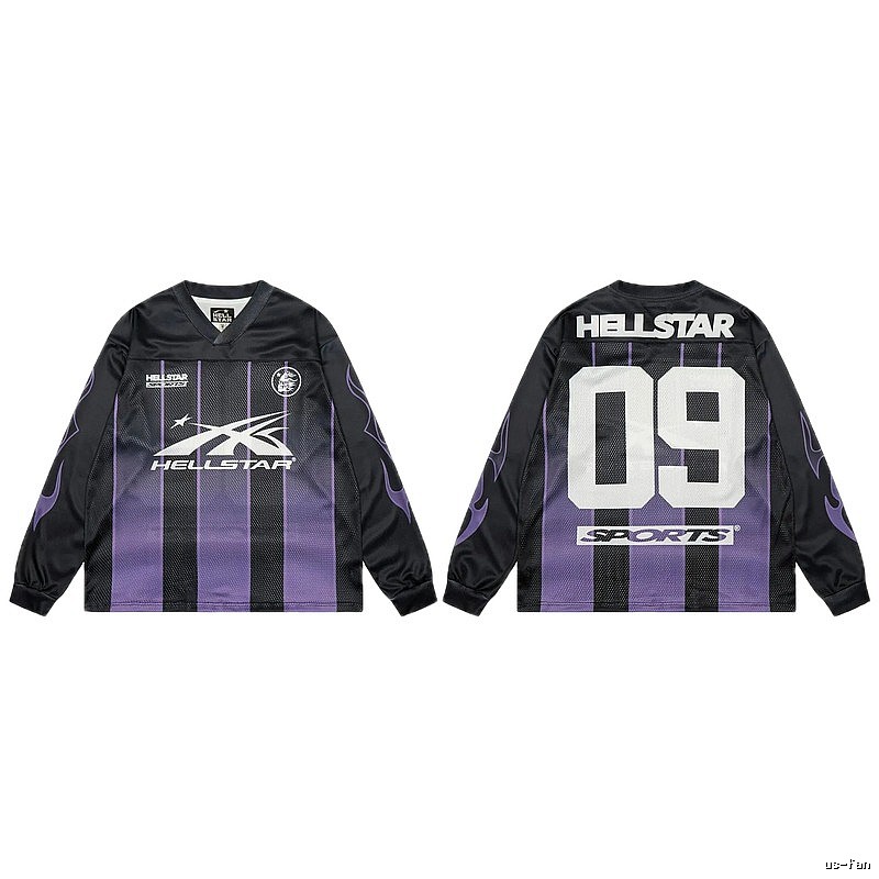Hellstar Sporty Street Style Black and Purple Long-Sleeve Jersey