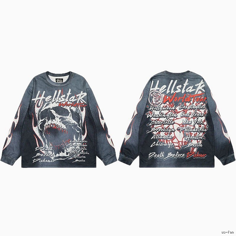 Hellstar Tour Skull Street Style Black & Gray Long Sleeve Shirt