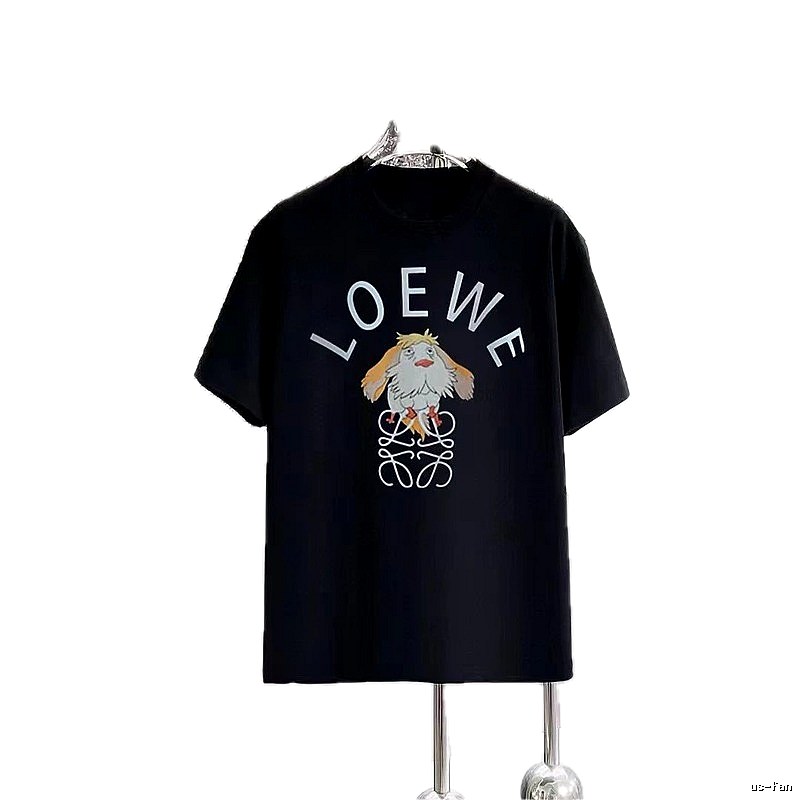 LOEWE Cartoon Print Casual Style Black T-Shirt