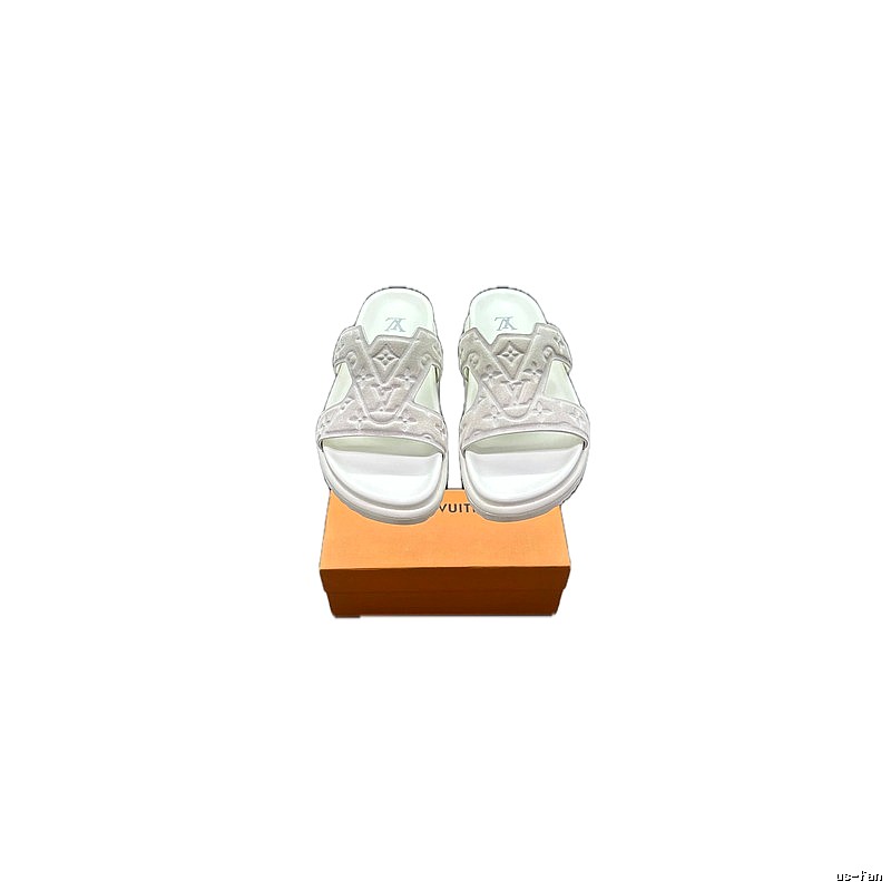 Louis Vuitton Classic Monogram Light Luxury Style White Slide Sandals