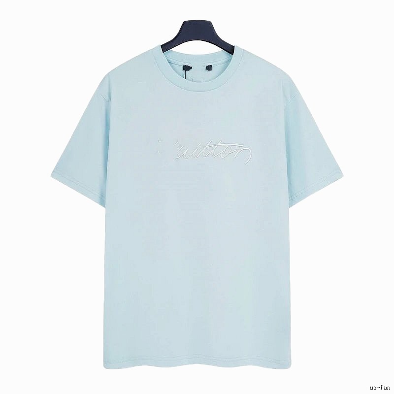Louis Vuitton Embroidered Minimalist Style Light Blue Short-sleeve T-shirt