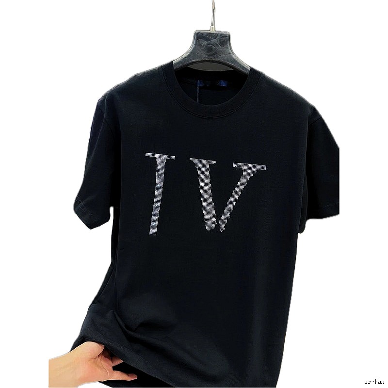 Louis Vuitton Trendy Style Black T-shirt with Hot-fix Rhinestones