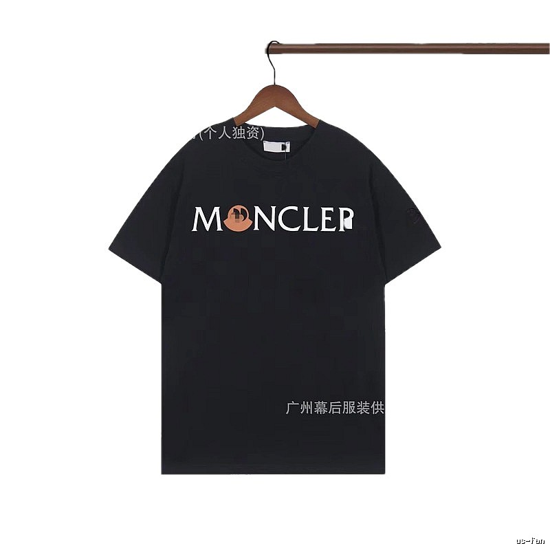 Moncler Letter Print Streetwear Style Black Short-sleeve T-shirt