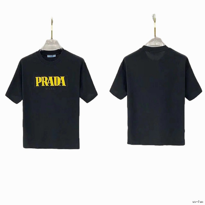 Prada Trendy Style Letter Print Black Short-sleeve T-shirt