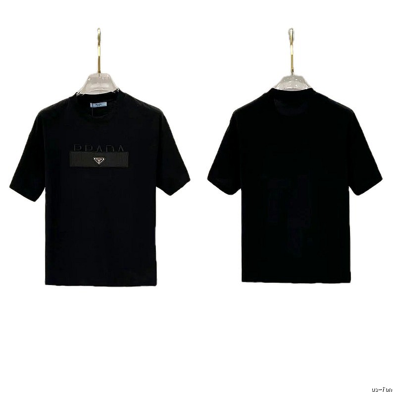Prada Triangle Logo Light Luxury Style Black Short-sleeve T-shirt