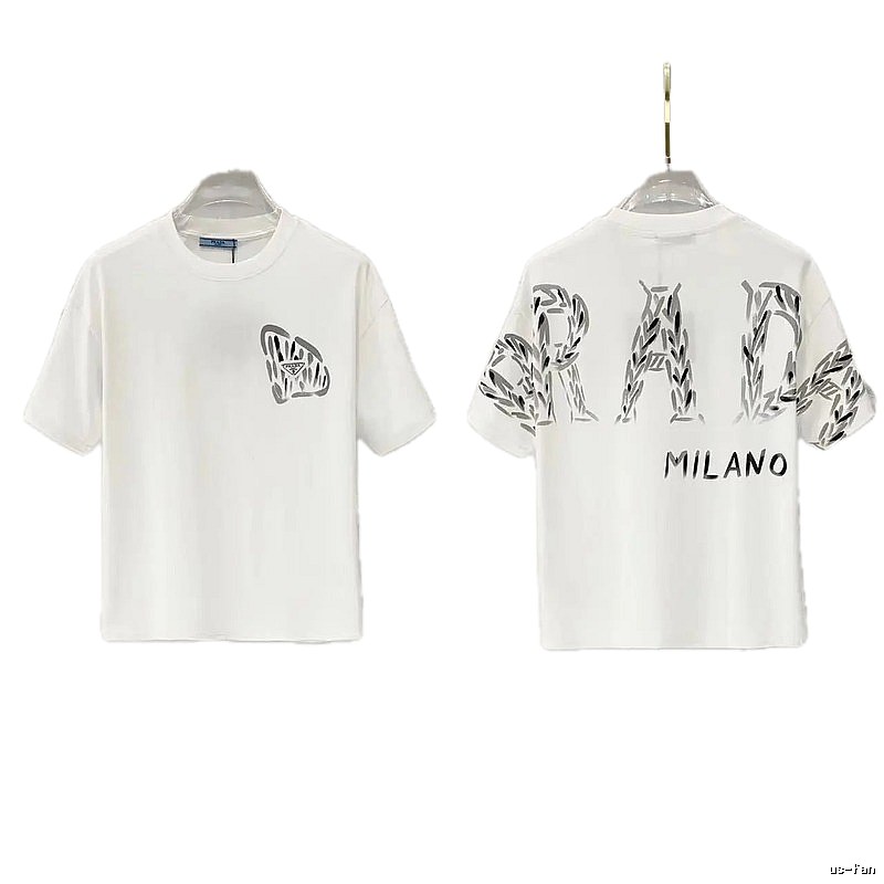 Prada Triangle Logo Trendy & Edgy Style White Short-sleeve T-shirt