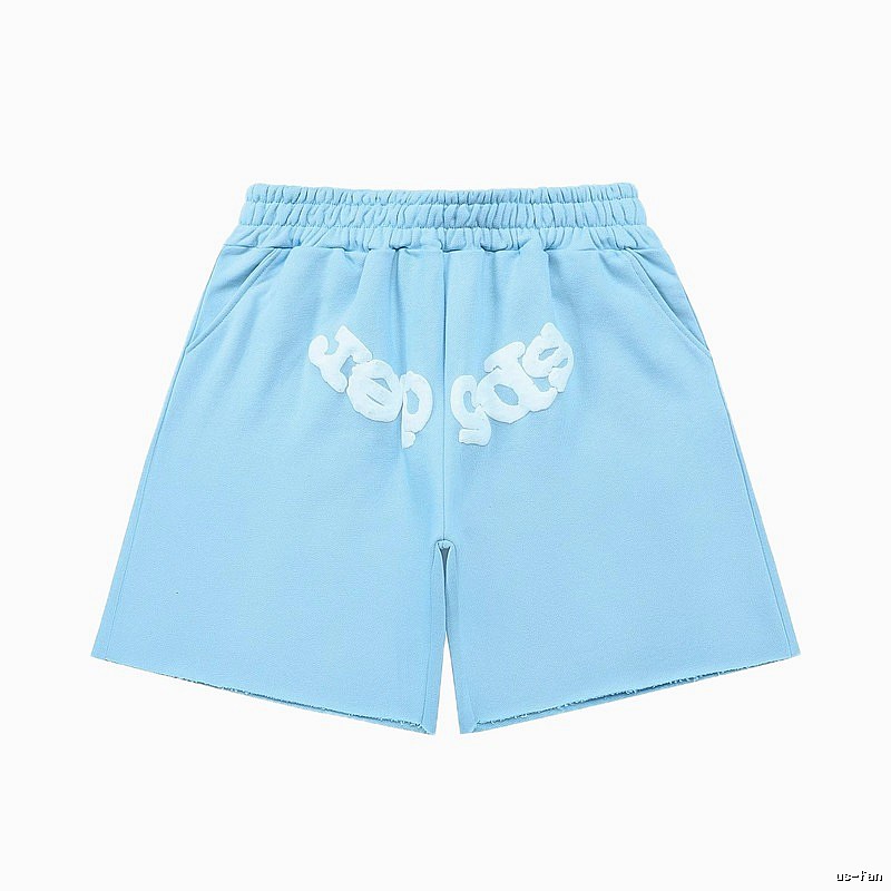 Sp5der letter-style light blue shorts