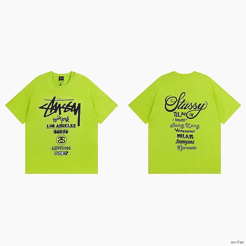Stussy Fluorescent Green Spider Graphic T-Shirt Soft Neutral Logo