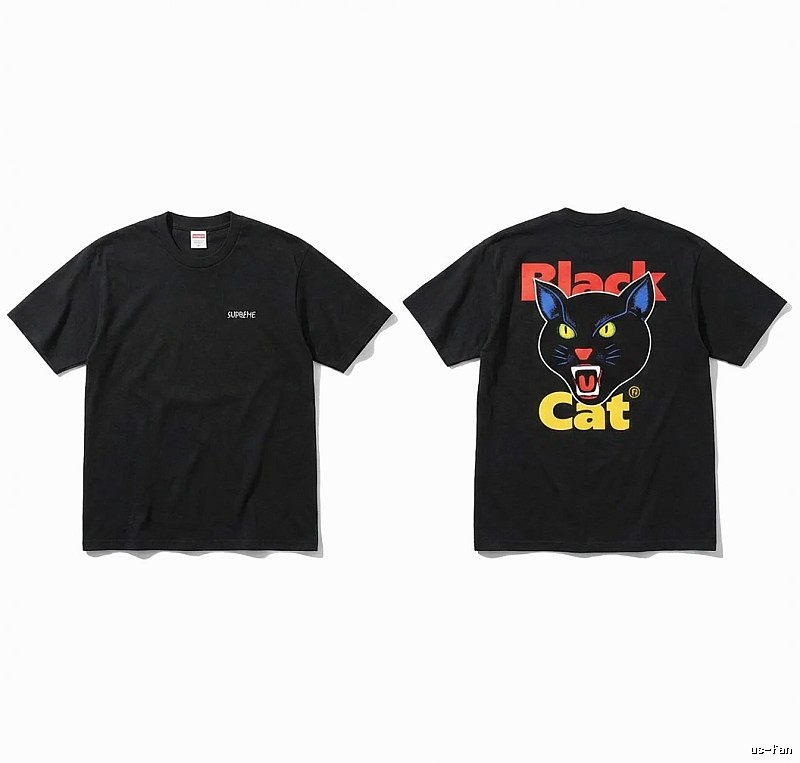 Supreme Black Cat Trendy and Cool Style Short-sleeve Shirt