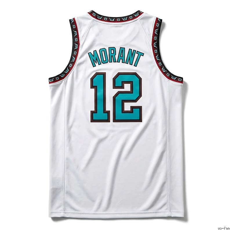 The white basketball uniform of Ja Morant of the Grizzlies.
