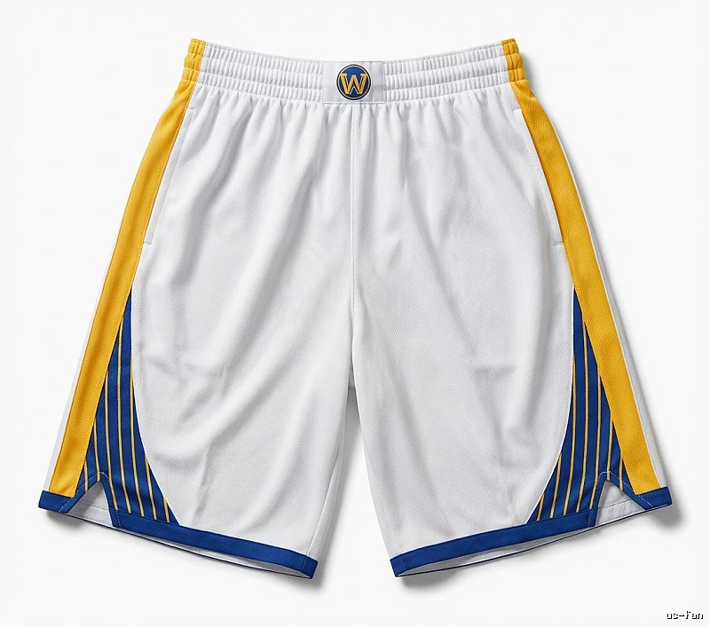 Warriors' Curry's white, yellow and blue shorts